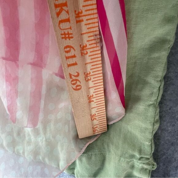 Vintage Anne Klein Silk polkadot Striped long Scarf Pink Red white Coquette #XX - Picture 7 of 10